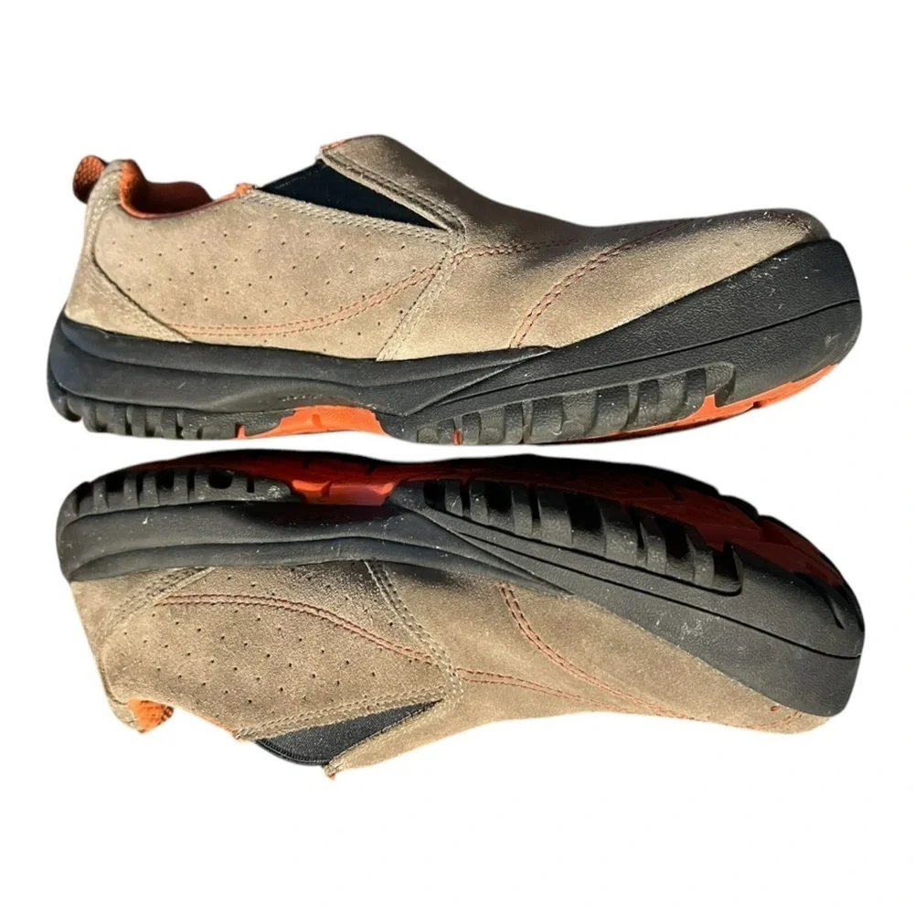LL Bean Rugged Ridge Tan With Orange Suede Leather Loafers 287224 Size 8.5 M